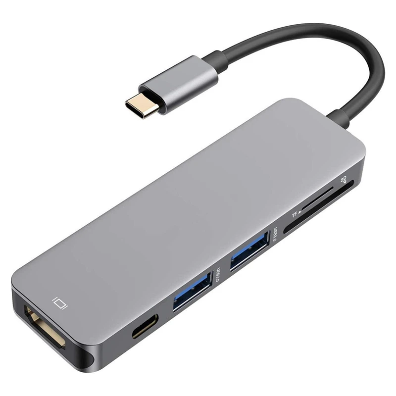 

USB 3.0 TYPE C 6 in 1 Hub HDMI-Compatible SD/TF USB-C Charging Port