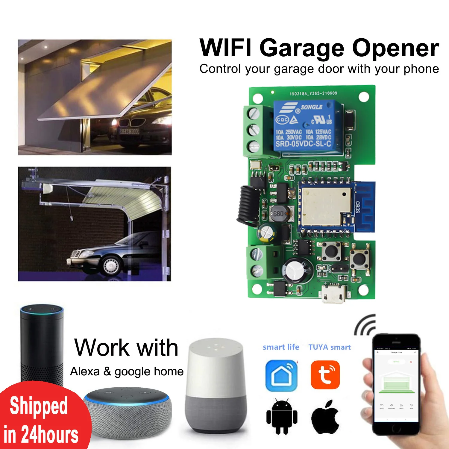 

WiFi Switch Smart Opener 1CH Relay Module APP Remote Controller Garage Door Gate Supprot Alexa Echo Google Home Tuya Control