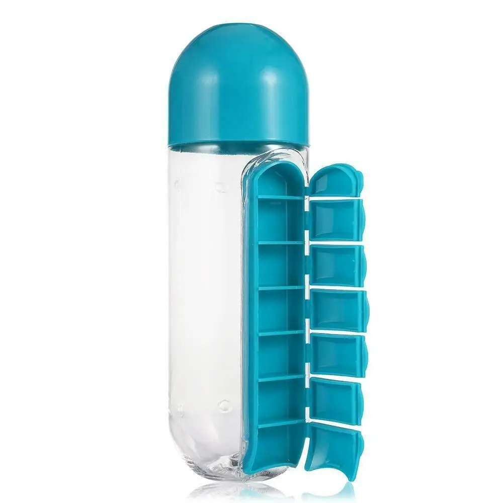 

600ml Outdoor Sports Plastic Water Bottle Combine Daily Pill Boxes Organizer Drinking Bottles Leak-Proof Bottle Tumbler Outdoor