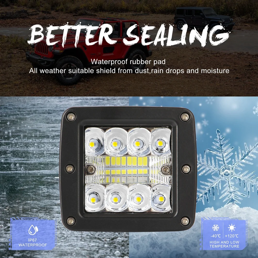 

2pcs Flush Mount Led Pods Off Road Light 48W Led Work Light Spot Flood Combo Led Recessed Driving Pods for Bumper Reverse Lamps