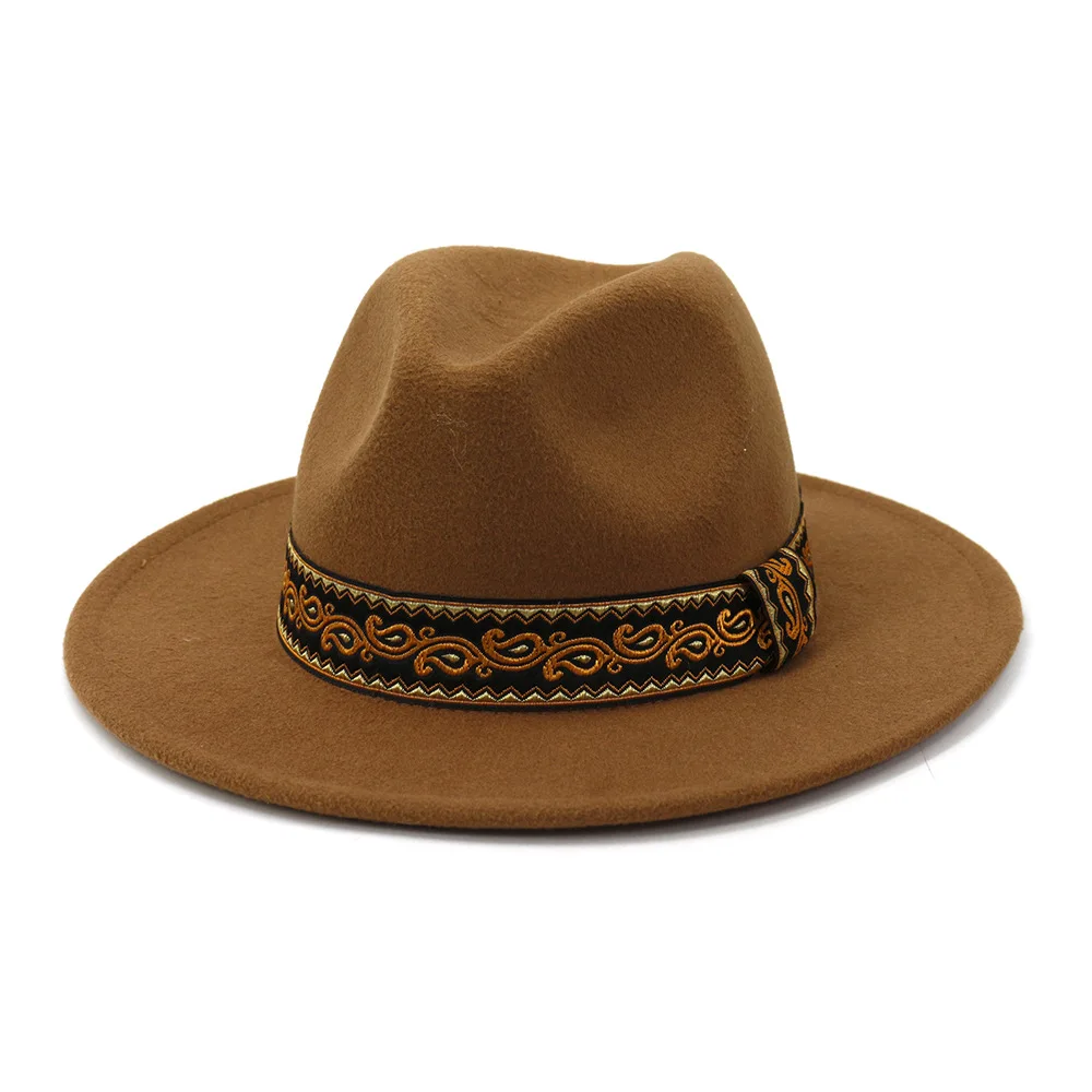 

Fall Winter British Classic Jazz Panama Woolen Felt Fedora Hat Women Men Fashionable Elegant Church Pink Green Black Hat