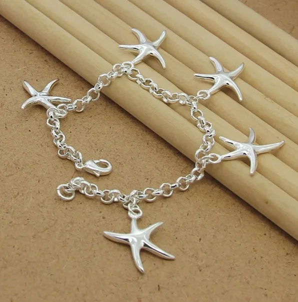 Женский браслет из серебра 925 пробы с подвеской в виде морской звезды