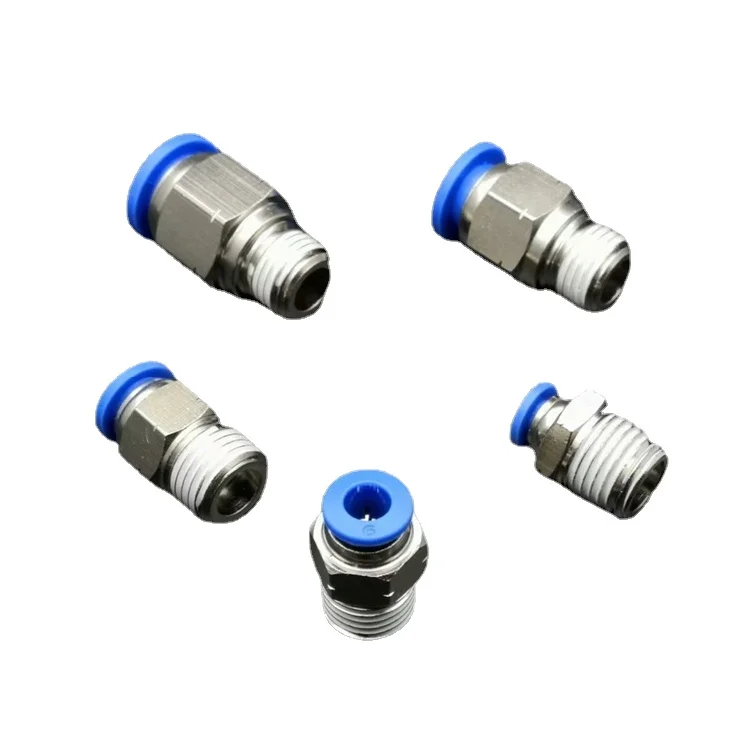 M5 M6 1/8" 1/4" 3/8" 1/2" BSPT Male x Fit 4 6 8 10 12mm OD Tube Blue Cap Brass Pneumatic Air Pipe Fittings Push In Fit Connector