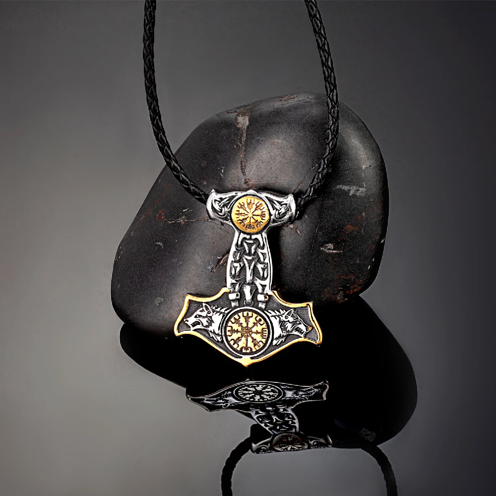 Двухстороннее мужское ожерелье с компасом Viking мужской якорь молоток Mjolnir