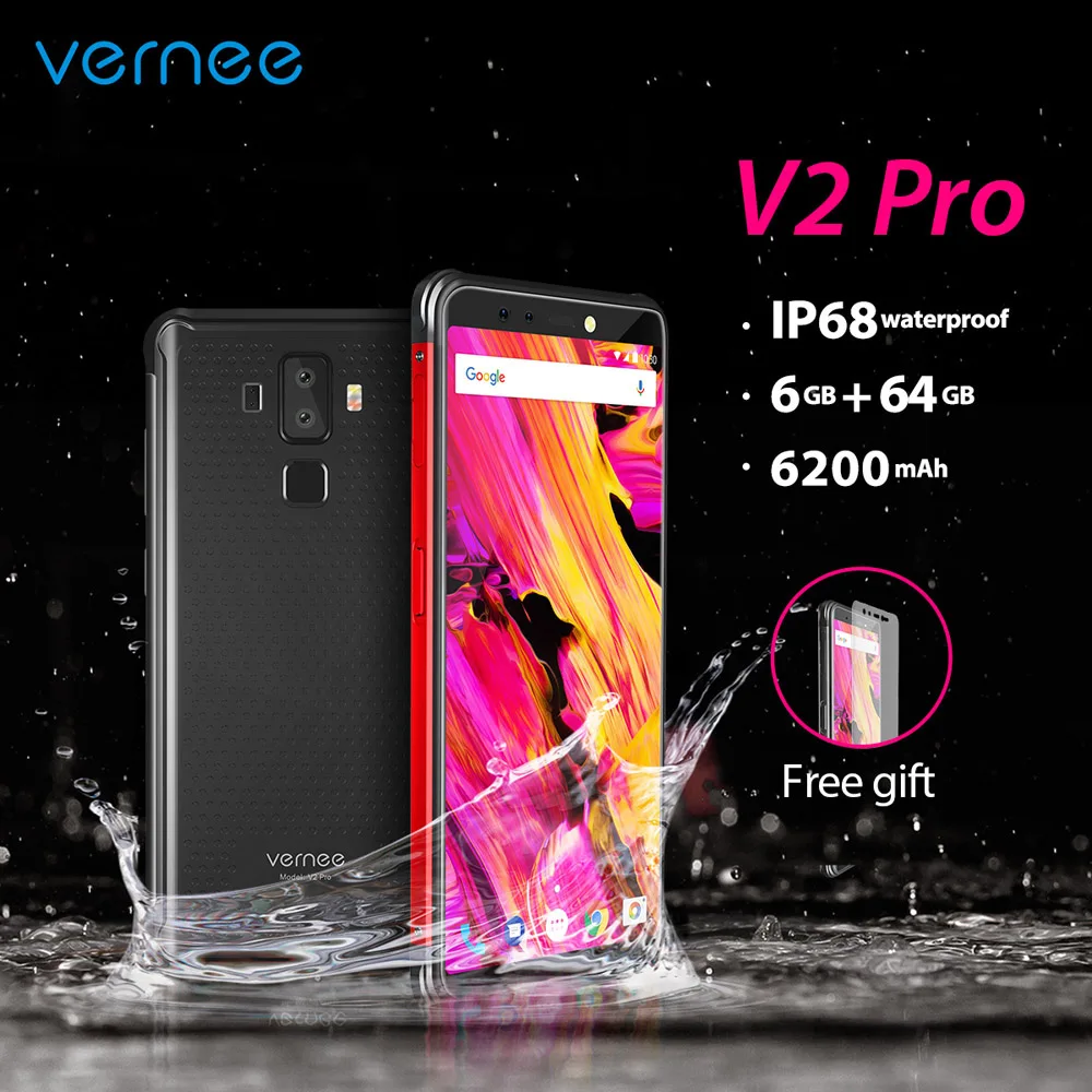 Vernee V2 Pro 4G мобильный телефон IP68 Водонепроницаемый FHD+ 2160*1080p Face ID 6 ГБ+ 64 ГБ 21 Мп+ 5 Мп 13 МП+ 5 МП 4 камеры 6200 мАч прочный телефон