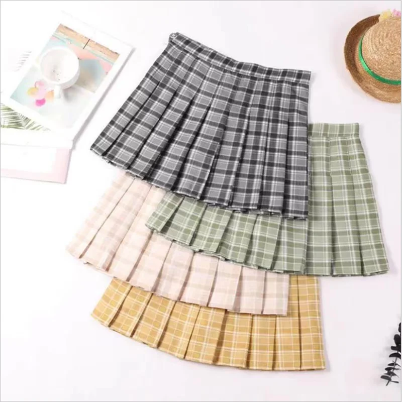 

Summer Women Skirts A Line Harajuku High Waist Plaid Mini Skirt School Girls Sexy Cute Pleated Skirt Korean With Zipper