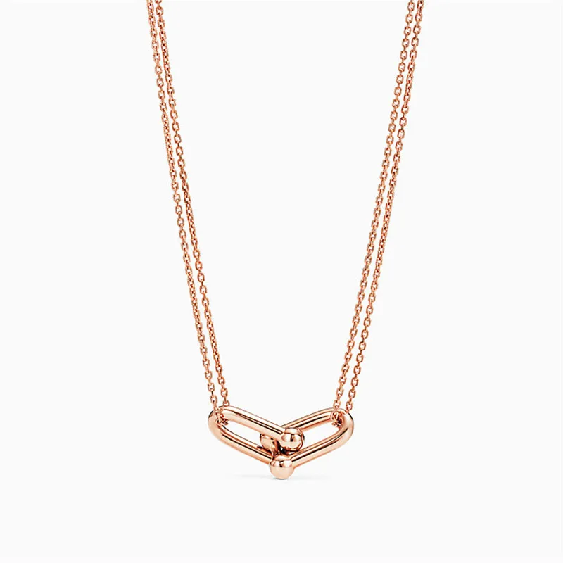 

2020 TIF classic double chain double button Sterling Silver 925 women's necklace, fashionable jewelry for charming women