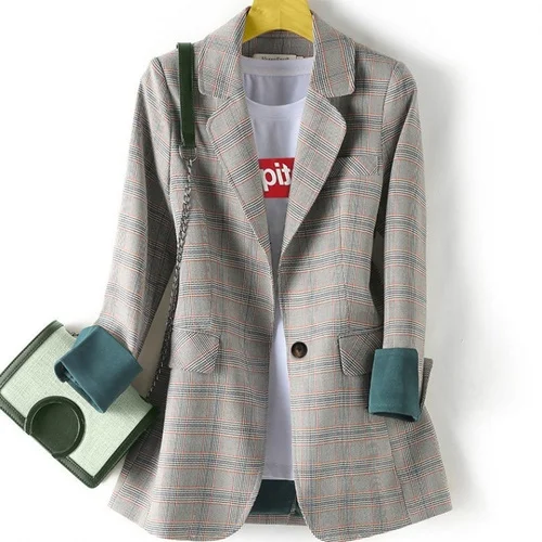 

Клетчатые женские блейзеры и куртки корейское пальто женский OL Женский блейзер и Куртка Блейзер высокого качества офисная работа женский к...