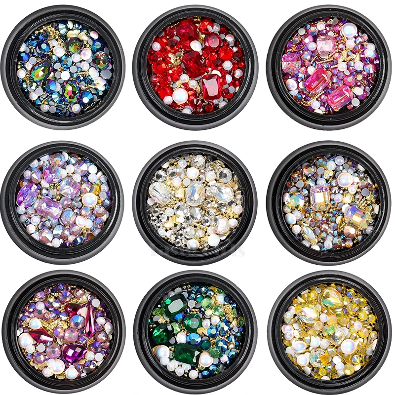 

1 Jar Mix Shapes Glitter Diamond Pearls Metal Twisted Bar Beads Frosted Heart Nail Art Rhinestones Gems Decals Manicure DIY Tips