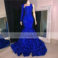 designer royal blue sexy prom dress mermaid rose sweep train cocktail african black girls evening dress for party night
