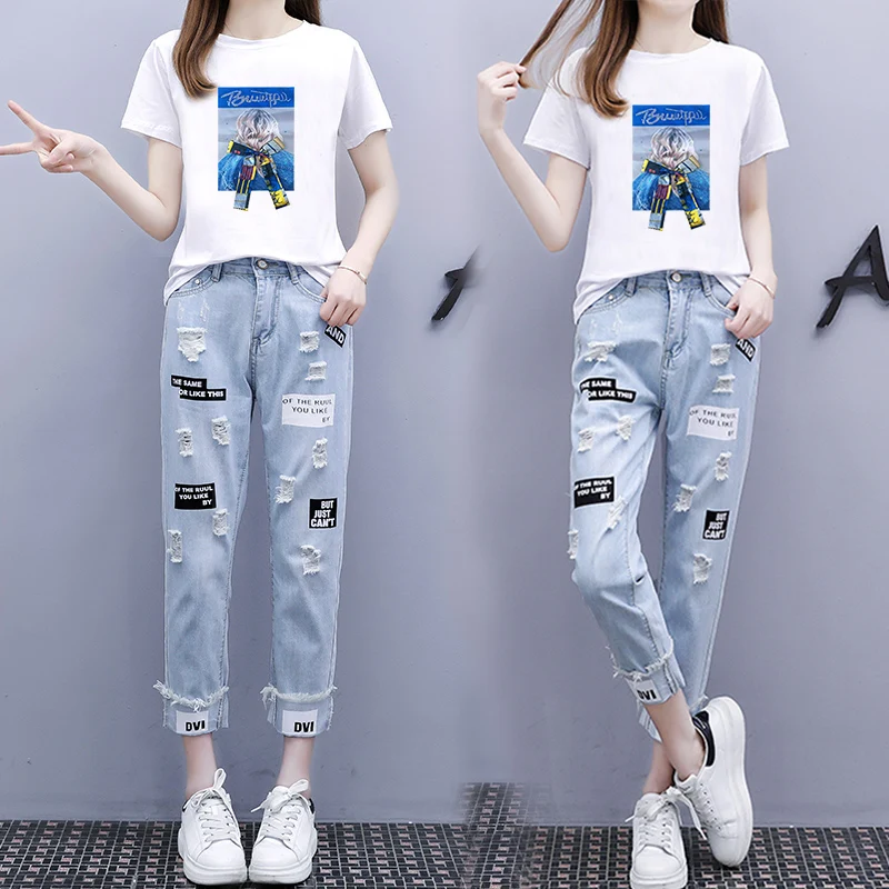 Комплект из 2 предметов хлопковая футболка с коротким рукавом и джинсы