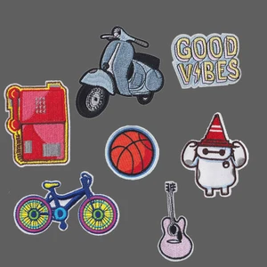 guitar music clothes coat hat badges accessories cartoon motorcycle mobile phone patches iron on basketball bicycle appliques free global shipping