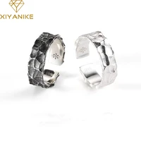 xiyanike silver color korea 2021 vintage stone texture ring for women men fashion distressed party jewelry couple present