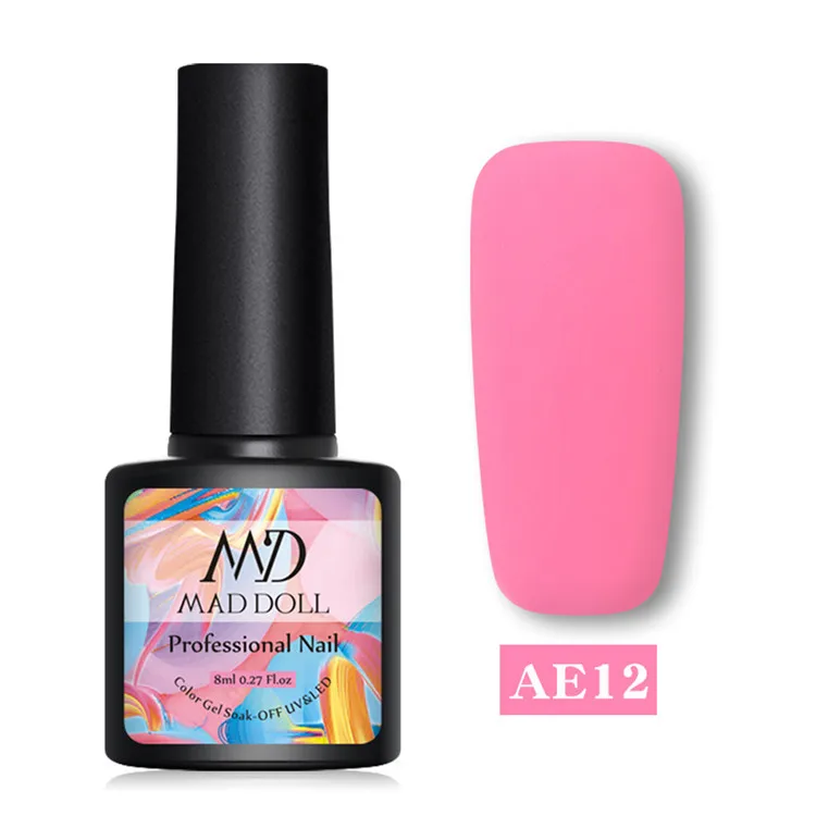 Matte12 MAD DOLL, 8 мл, блестящий гель, матовый лак для ногтей, розовое золото, блестящий лак, замочить от УФ-ногтей, Гель-лак - Цвет: Matte12
