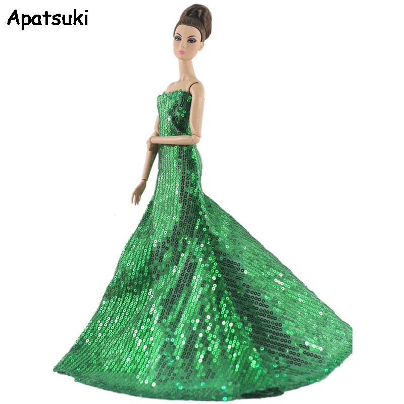 

Модная Одежда для кукол Барби с зелеными блестками, наряды для кукол, платье принцессы 1/6, аксессуары для кукол, праздничное платье для кукол...