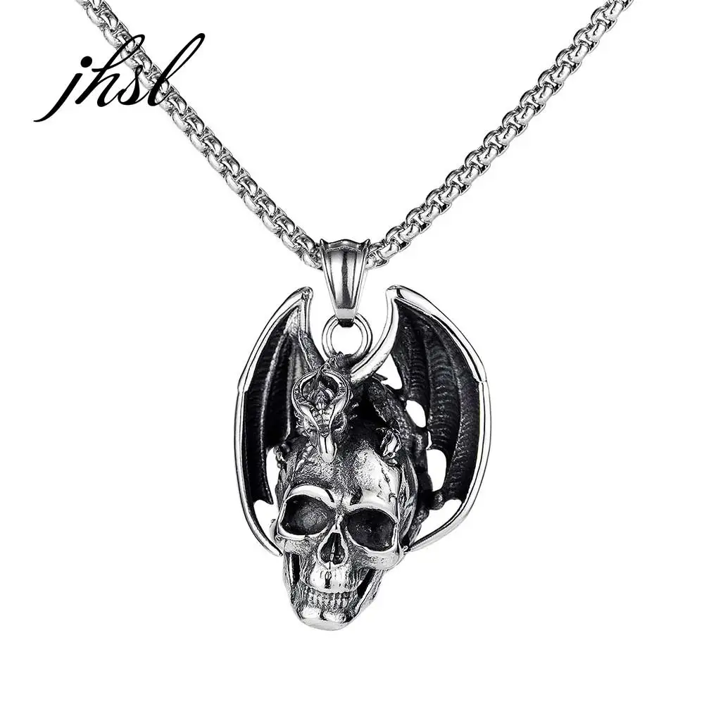 

JHSL Punk Men Statement Necklace Skull Pendant Silver Color Stainless Steel Fashion Jewelry Gift Wholesale New Arrivla 2021