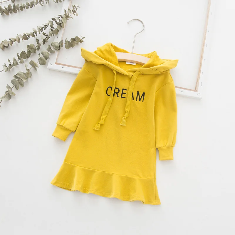 2019 платье для девочек повседневные платья с капюшоном маленьких однотонный