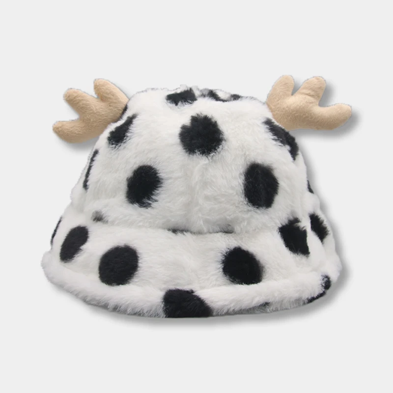 Панама зимняя женская с узором в виде коровы и плюшевой шерсти | Аксессуары для