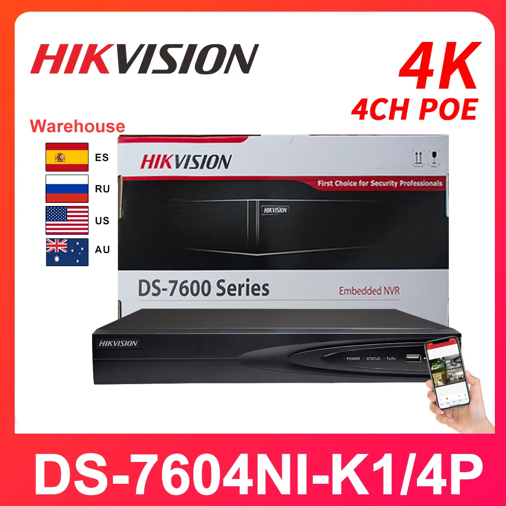 Hikvision 4CH NVR DS 7604NI K1/4P сети видео Регистраторы PoE 4K H.265 HDMI Камера видеонаблюдения