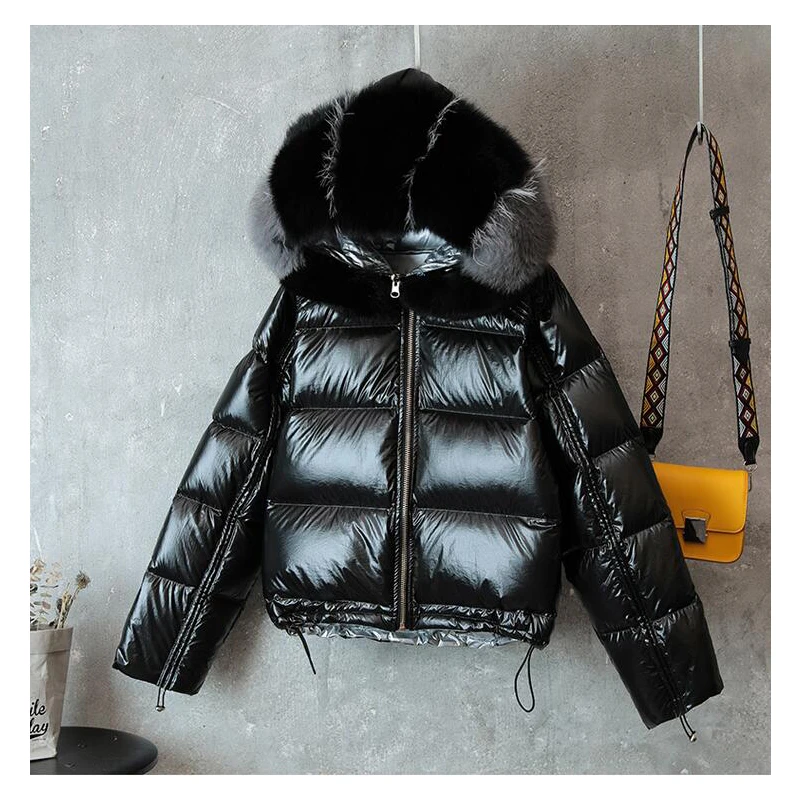2019 зимняя пуховая Парка женская s Глянцевая куртка с капюшоном большой размер