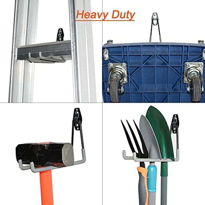 

Garage Wall Hooks Add Steel Reinforced Piece Double Heavy Duty Storage Hangers for Organizing Ladder Bike Garden Tool
