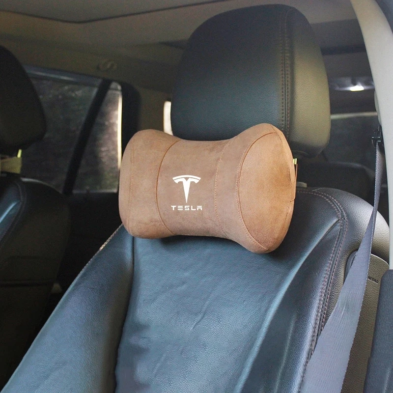 

New Car Head Pillow Neck Support for Tesla Model 3 Model Y Model S Model X Style Seat Headrest Care Soft Suede Car Accessories