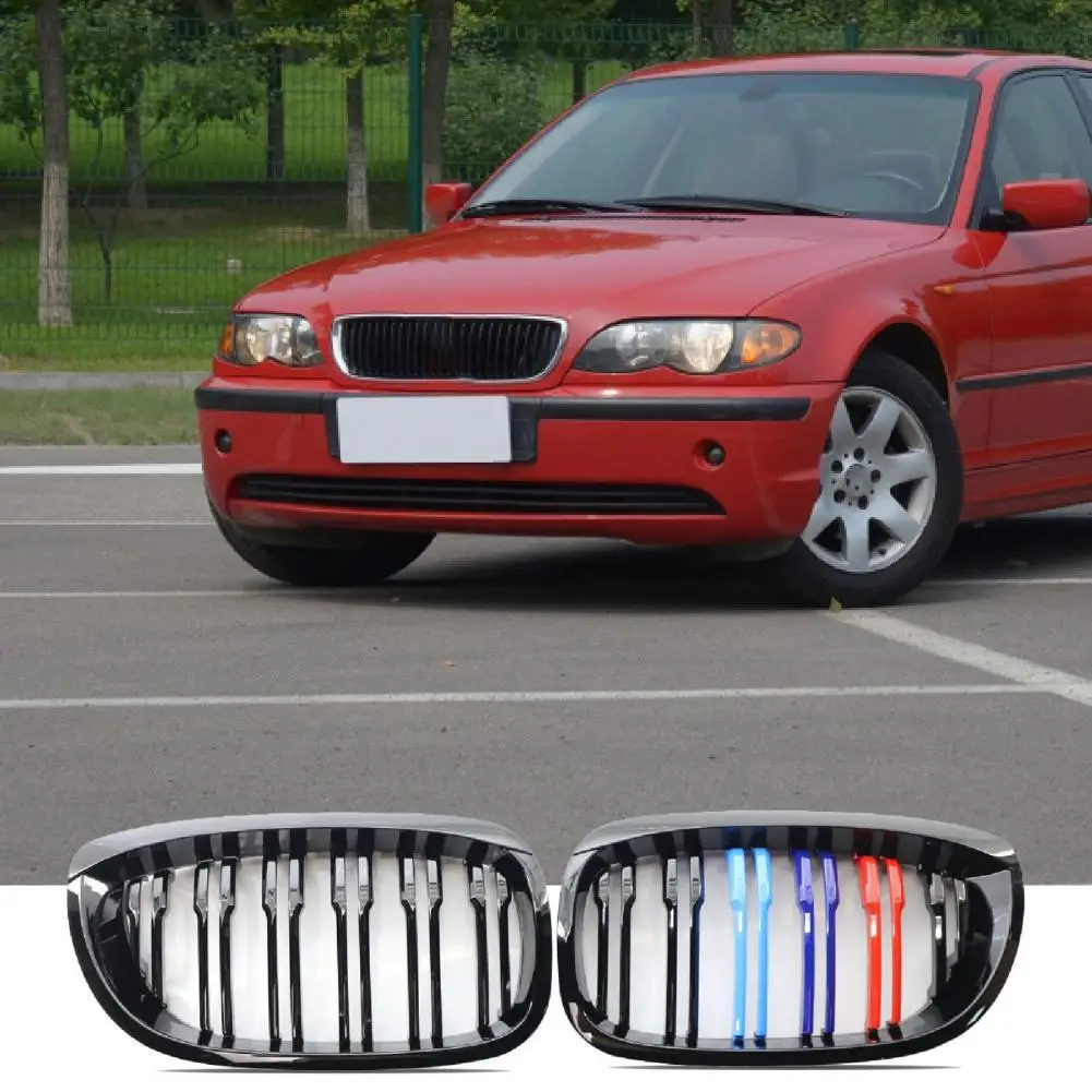 

2Pcs Front Grille Dual Slat Wear Resistant Brilliant Perfect Match Bumper Kidney Grill for BMW 3 Series E46 2-Door 03-05 M Style