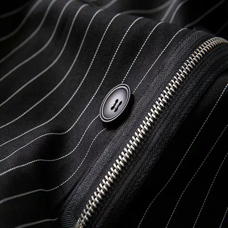 

2021 European and American new suit women's casual fashion striped mid-length zipper jacket
