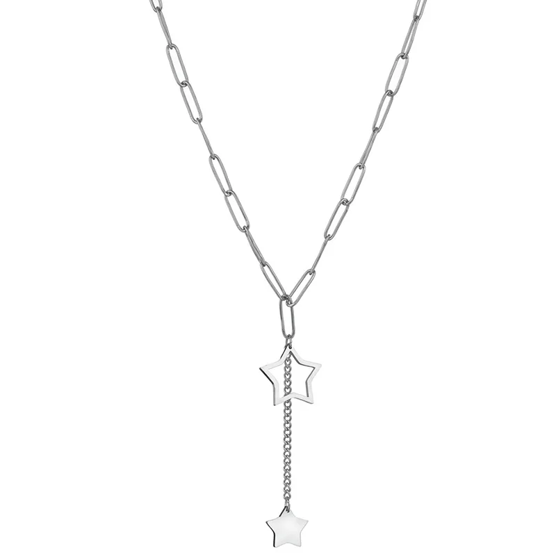 

Dainty Unique Tassel Star Charm Stainless Steel Necklace for Women Clavicle Chain Pentagram Necklace Jewelry Gifts 42+6cm
