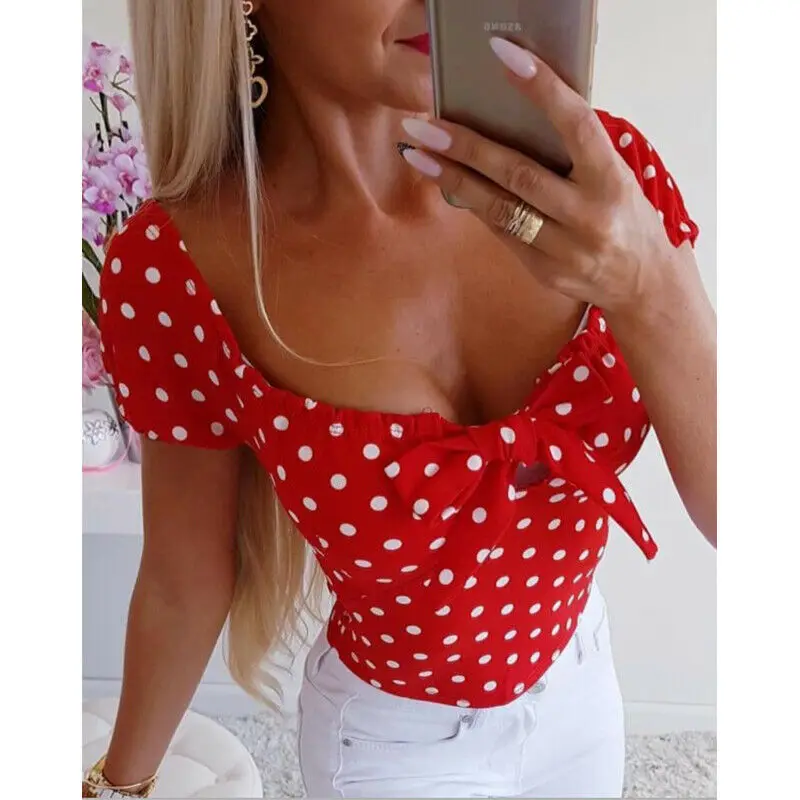 Модная женская футболка Boho в горошек с коротким рукавом женские летние
