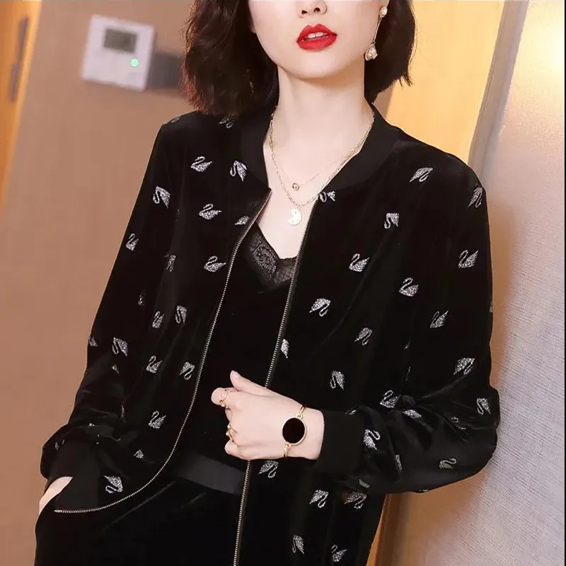 Женский офисный кардиган на молнии черный Свободный из полиэстера с круглым