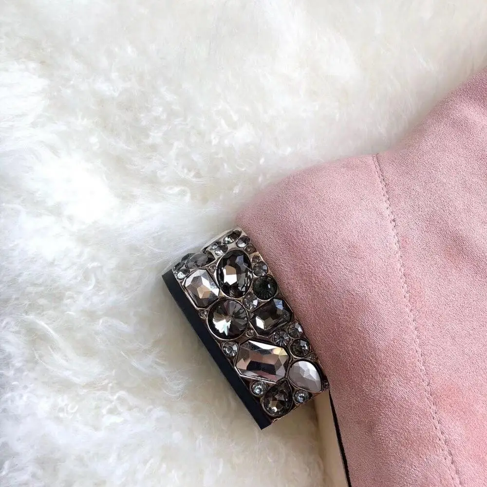 Luxury Brand Colorful Rhinestone Women Ankle Boots Suede Leather Round Toe Flats Winter Warm Shoes Party Dress Short Woman | Обувь