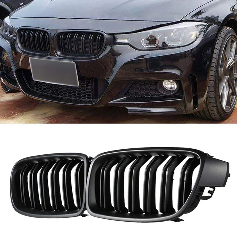 

F30 гриль, передняя вытяжка для-BMW 3 серии F30 F31 F35 2012-2018 (двойная планка матовая Черная решетка, 2-шт набор)