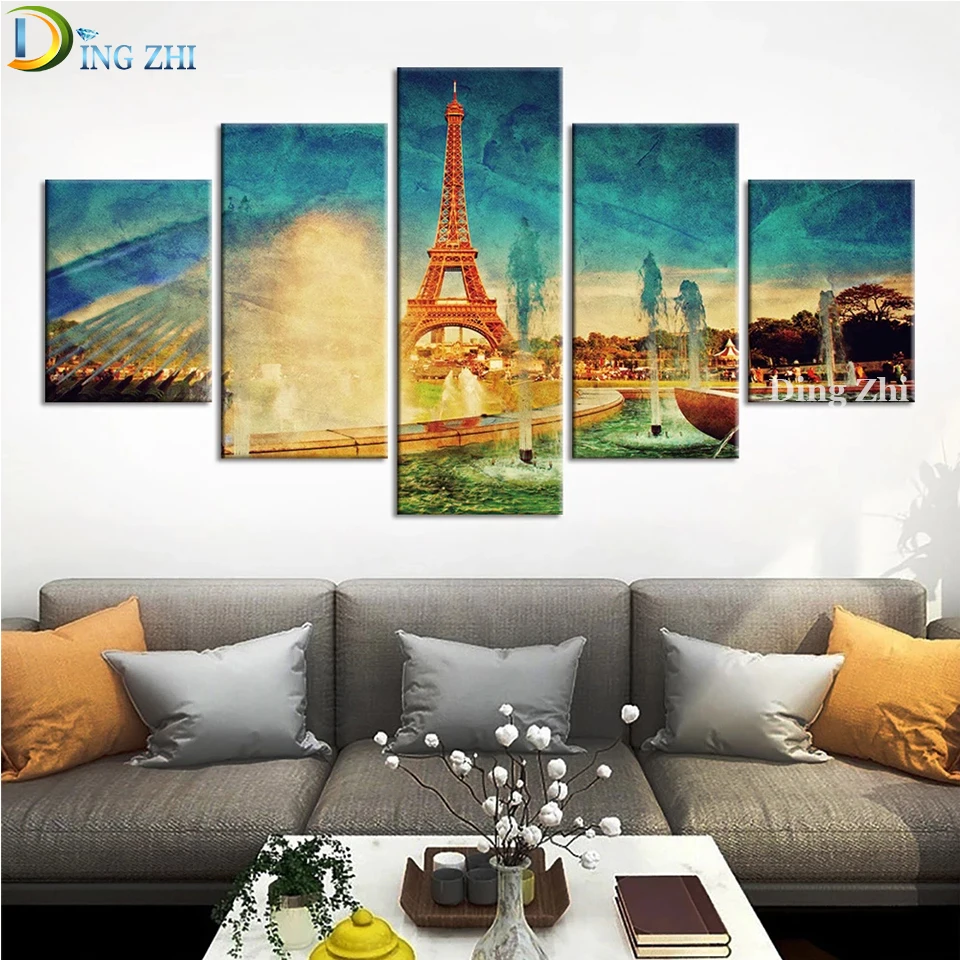 

5 Pieces 5D Diamond Painting City view tower Picture Cross Stitch Diy Full Square Round Drill Embroidery Mosaic Handmade Decor