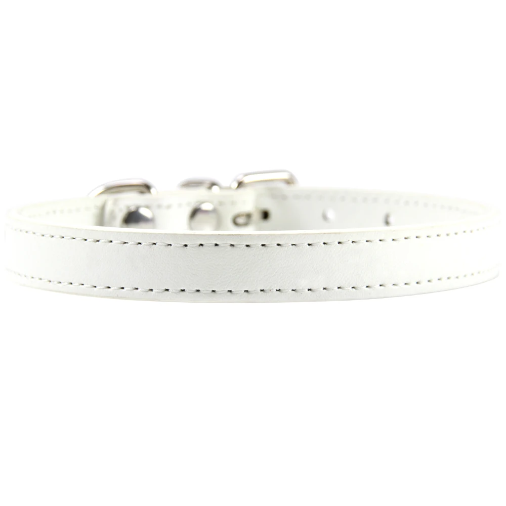 white Dog Cat Collar 16 шт./лот,, 16 цветов, ошейник для питомцев кошек, собак из искусственной кожи, ошейники для щенков, ошейники для маленьких и средних собак, Starp XS/S/M/L/XL - Цвет: white Dog Cat Collar