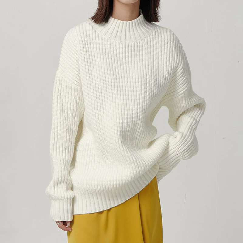 TWOTWINSTYLE Корейский минималистский свитер для женщин с круглым вырезом и длинным