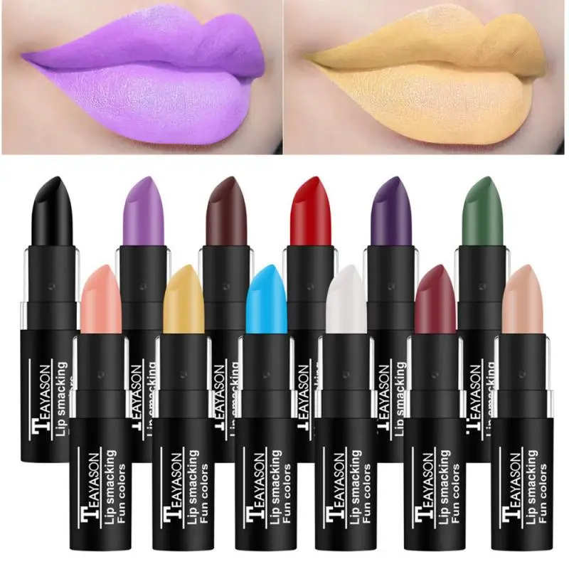 

12 Color Lipsticks Easy To Tint Matte Suitable For Role Playing And Stage Parties Portable Long Lasting Waterproof Cosmetic TSLM