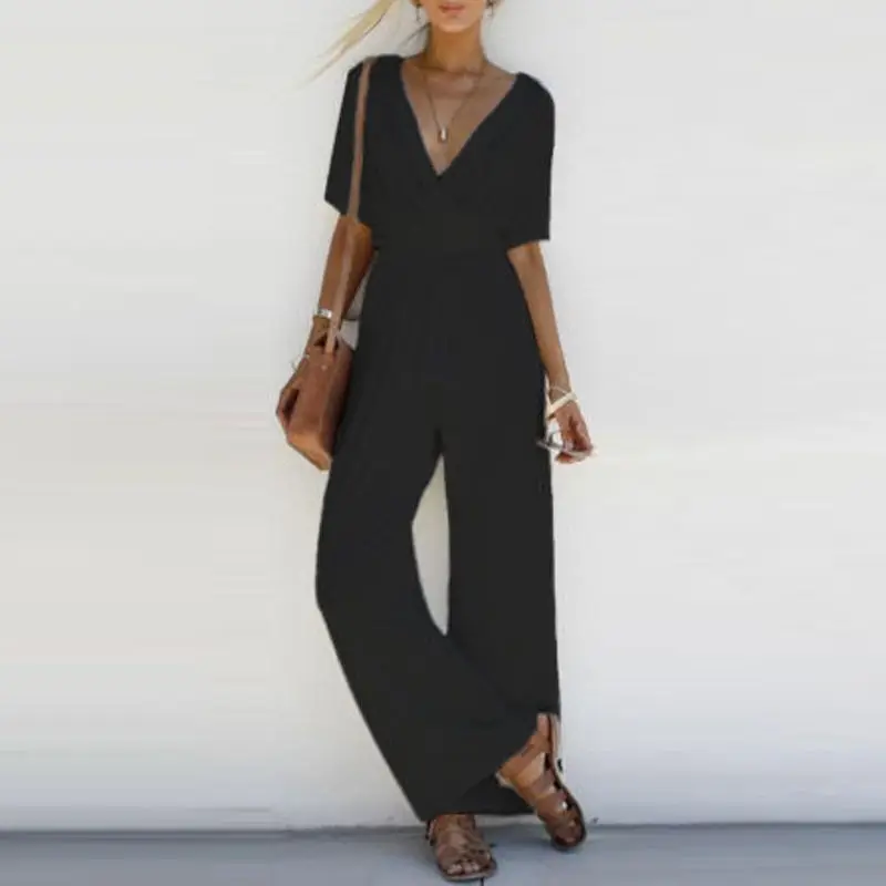 

New Jumpsuit Women Clubwear V-Neck Playsuit Sleeveless Jumper Bodycon Party Romper Long Black Jumpsuit Female Summer dropship