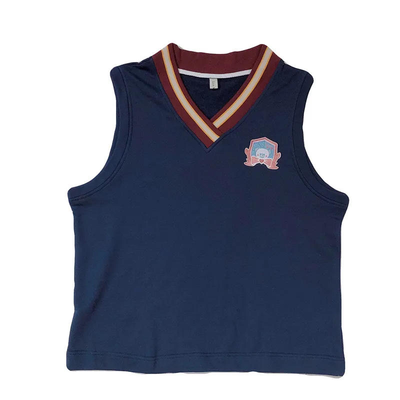 

Autumn Girl Vintage Small Fresh Badge Preppy Loose V-neck External Wear Sleeveless Vest All-match Women Sleeveless Tops