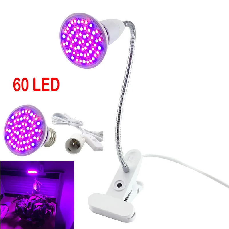 

Indoor Growing 60 Led Lights Plant Growth Bulbs Lamp With Flexible Holder Desk Clip or AC Cable Flower GreenHouse Grow Lamp