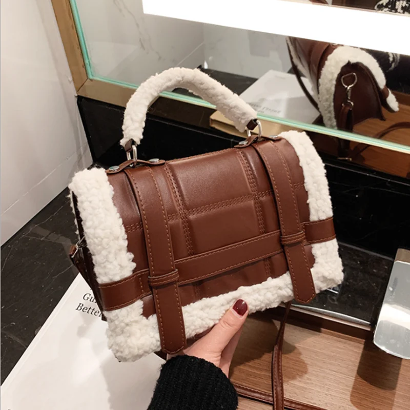

Fashion Winter Bags for Women Top Quality PU Leather Shoulder Bag Vintage Female Fur Handbag High Capacity Crossbody Plush Bag