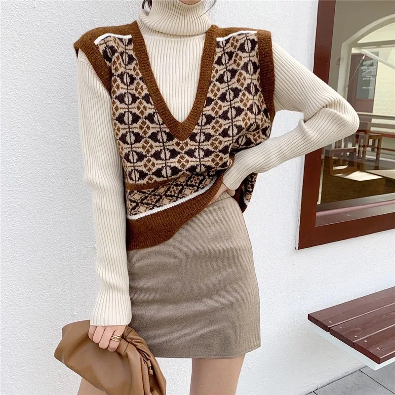 

Женский трикотажный жилет с V-образным вырезом, в стиле ретро