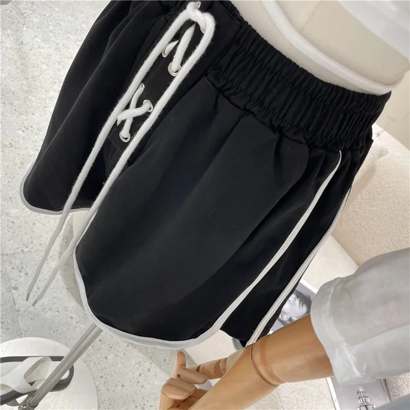

Loose Criss-Cross Drawstring High Waist Loose Shorts for Ladies 2021 Summer New Plus Size Casual Wide-Leg Pants Female