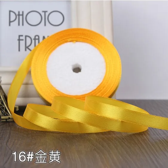 No 16 Gold yellow 6 мм 1 см 1,5 см 2 см 2,5 см 4 5 см атласными лентами DIY искусственный шелк розы Ремесла поставок швейной фурнитуры Скрапбукинг Материал - Цвет: No 16 Gold yellow