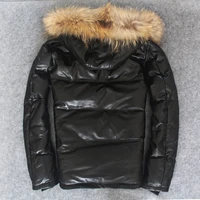 warm genuine men winter down coats sheepskin leather jackets mens hooded slim bomber jacket jaqueta couro yy242
