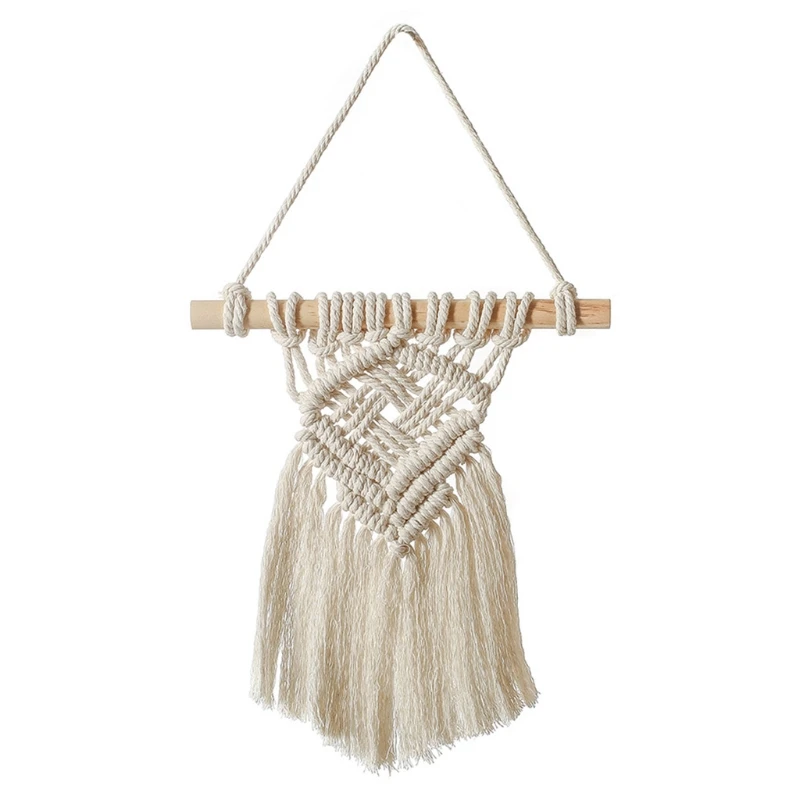 Скандинавский богемный гобелен с кисточками ручная роспись деревянная палка