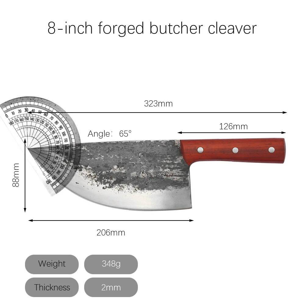 

XYj 8 Inch Butcher Cleaver Handmade Forged Chef Knife High-Carbon Steel Meat Slicing Nakiri Gyuto Sharp Blade with Wooden Handle