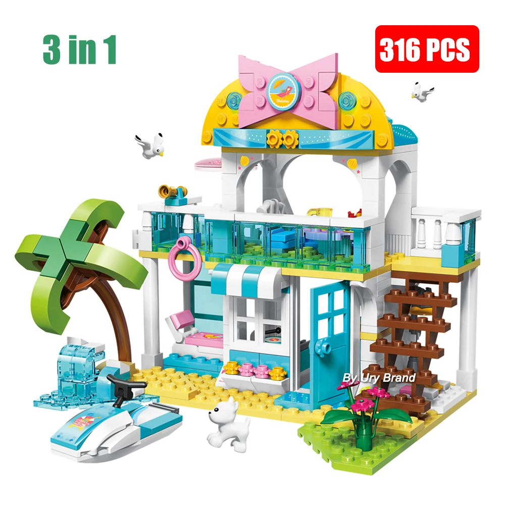 

3in1 Friends Series Summer Beach Villa House Truck Holiday Ship Building Blocks Set DIY Model Ideas Toys for Girls Gifts MOC