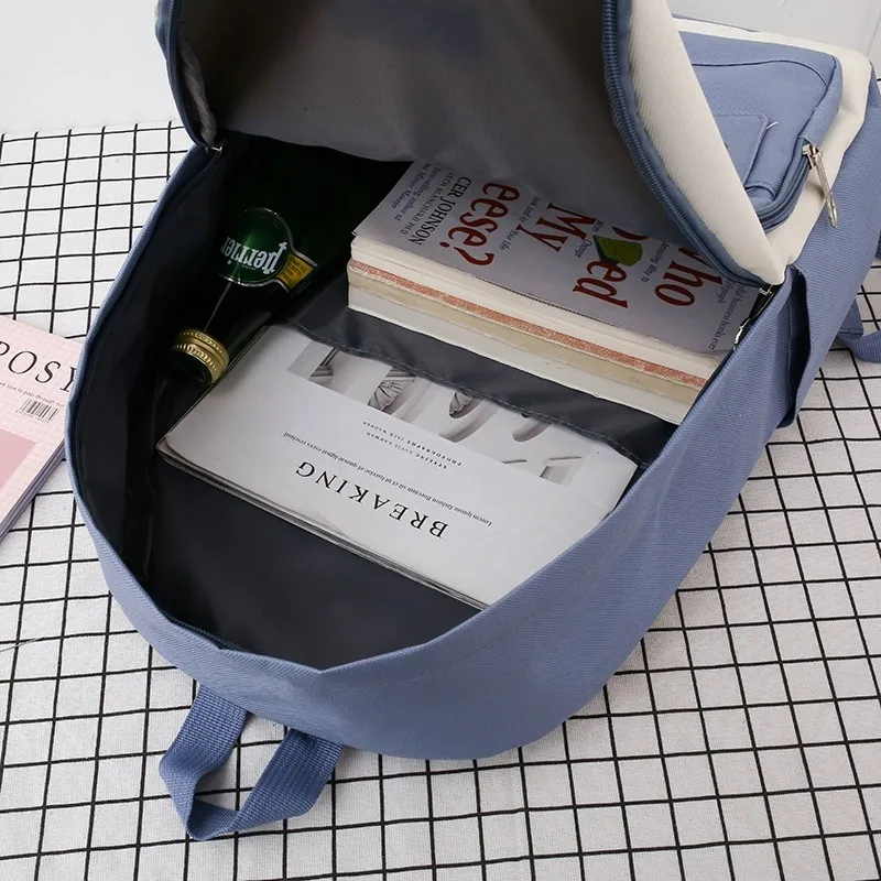 

4 PCS Set Women Backpack Kawaii Student Bookbags Canvas School Bags For Teenage Girls 2021 Cute Kids Schoolbag Travel Bagpack