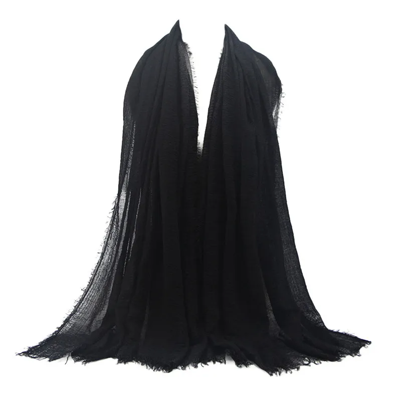Black Wholesale Price 70*180cm Women Muslim Crinkle Hijab Scarf Femme Musulman Soft Cotton Headscarf islamic hijab Shawls and Wraps - Цвет: Black